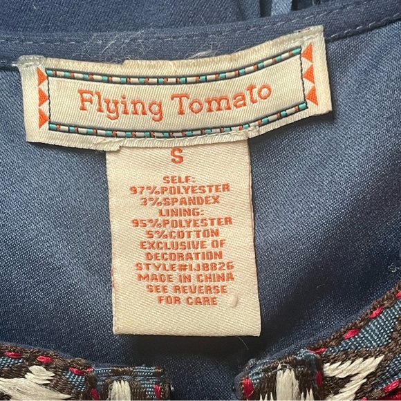 Flying Tomato Blue Faux Suede Southwestern Jacket Fringe Embroidered Small Aztec - Picture 8 of 16